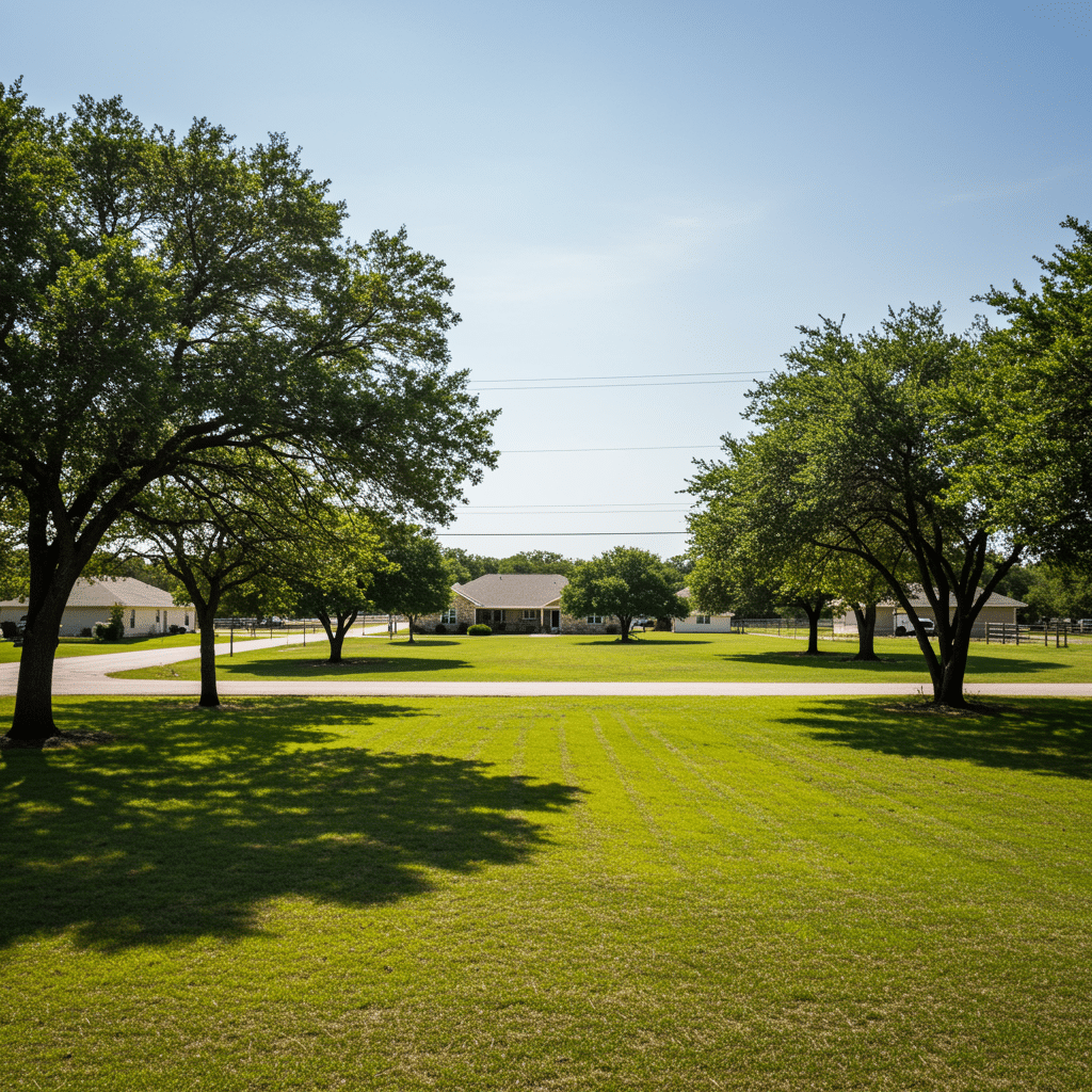 Clean, well-maintained property in Ponder, TX with vibrant green lawn and modern ranch-style home, illustrating professional septic services