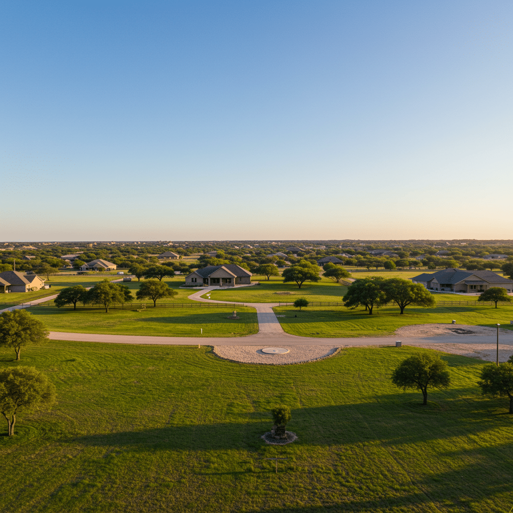 Professionally maintained septic system area with a clean access riser in a grassy yard at a rural home on FM2449 in Ponder, TX