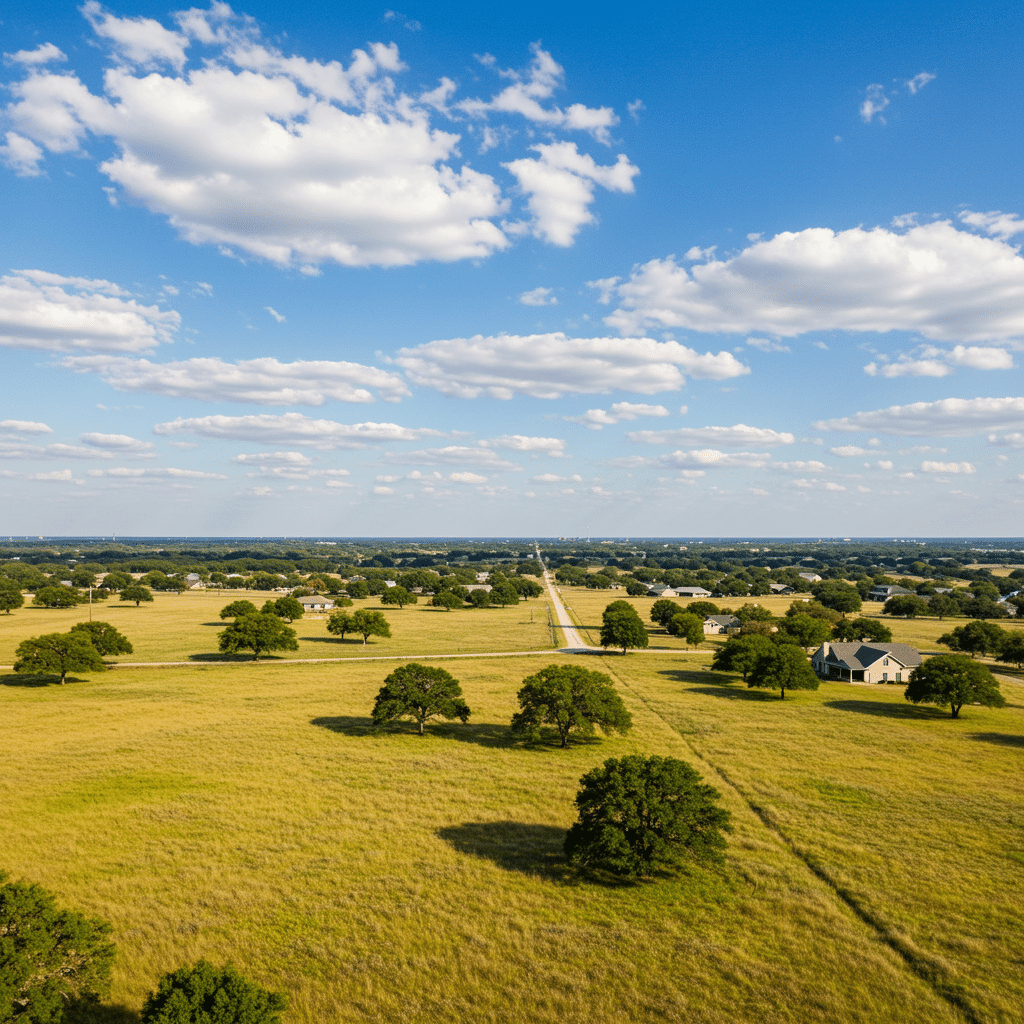 Clean and serene rural property with open fields and a modern home near 7588 FM2449, Ponder, TX, highlighting reliable septic services in the Krum, Texas area