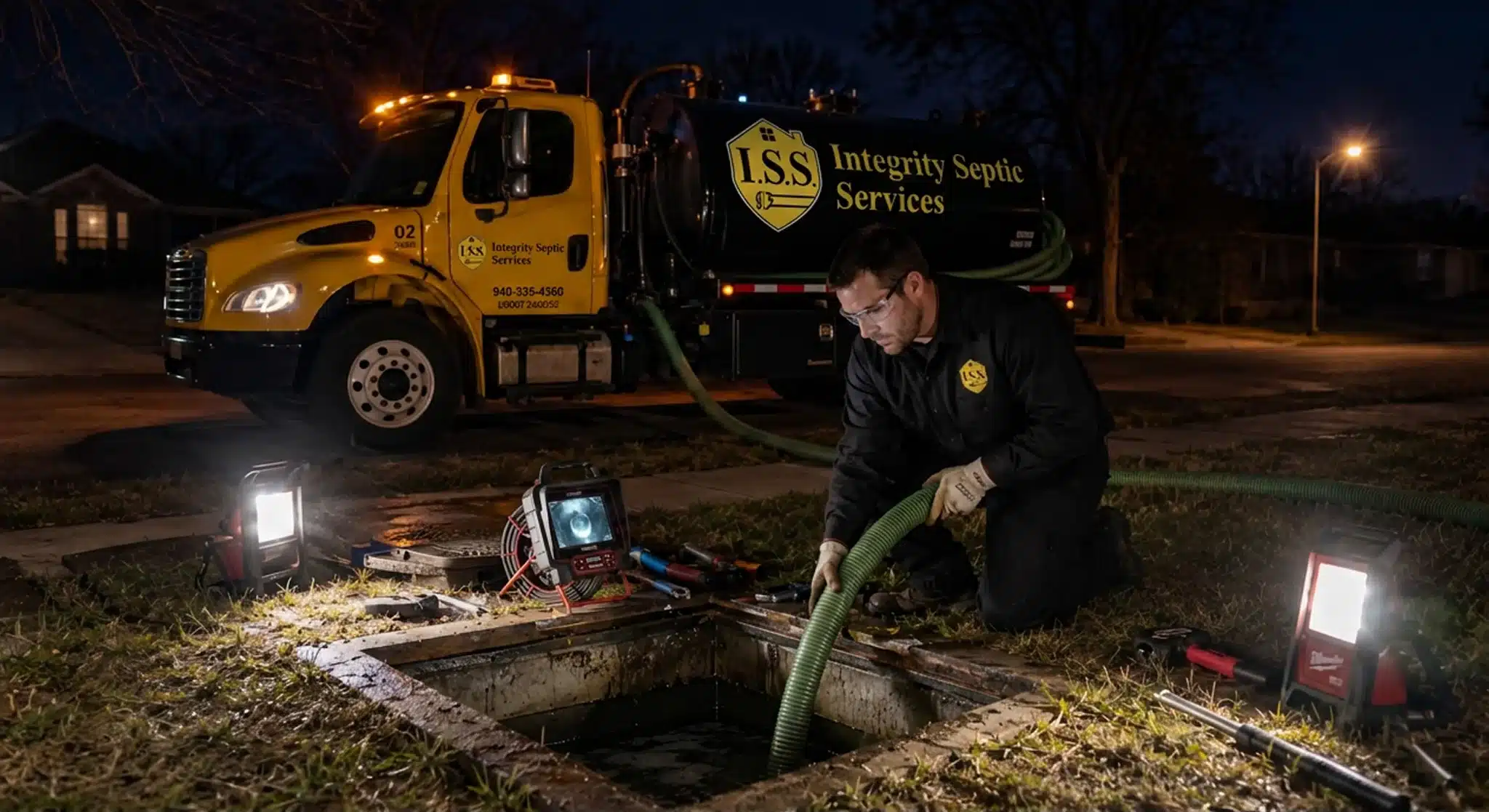 finished septic tank lid safely secured in neat backyard after emergency septic service