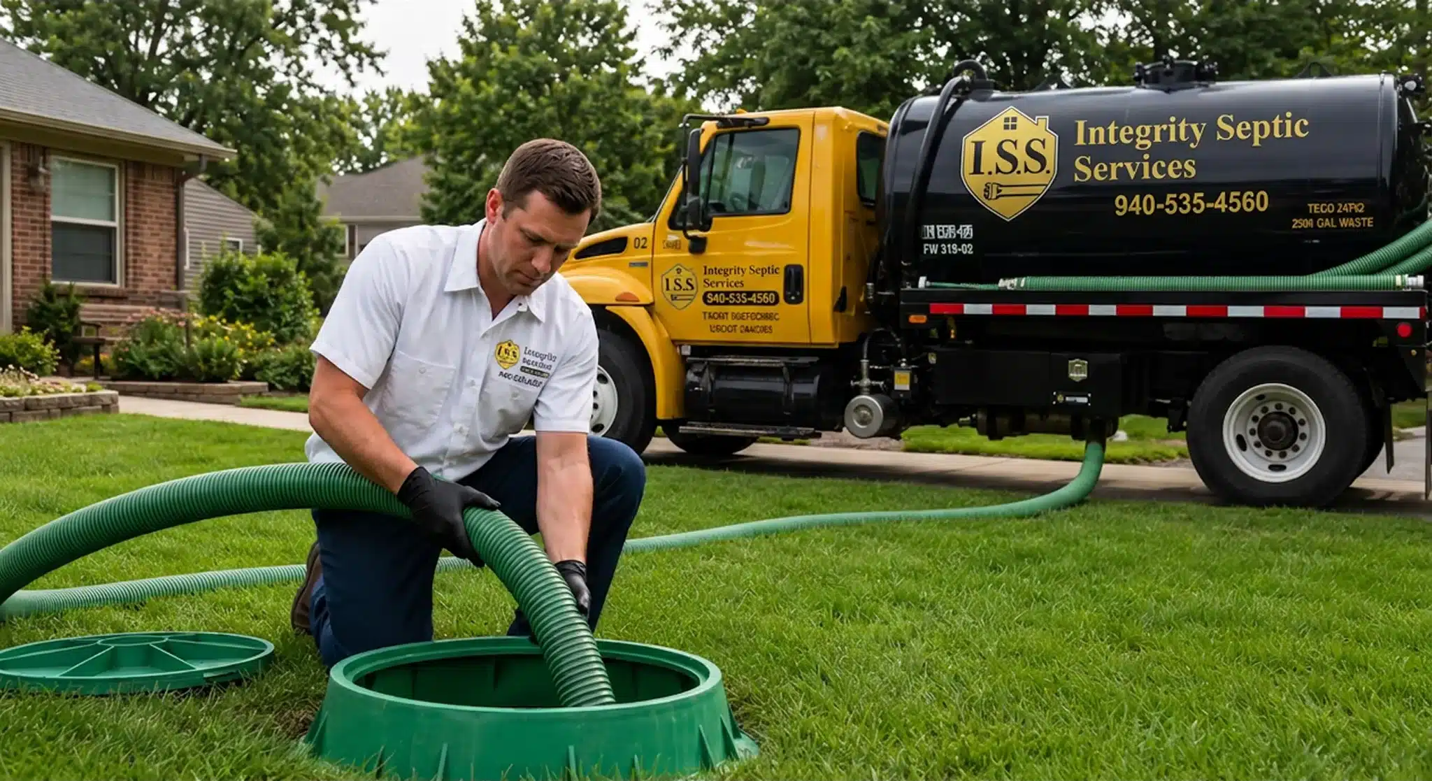 pristine residential yard showing a clean septic tank cover set within lush green grass after professional septic pumping service